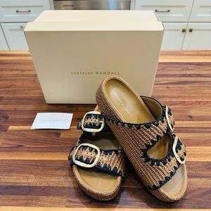 Loeffler Randall Tan and Black Sandals